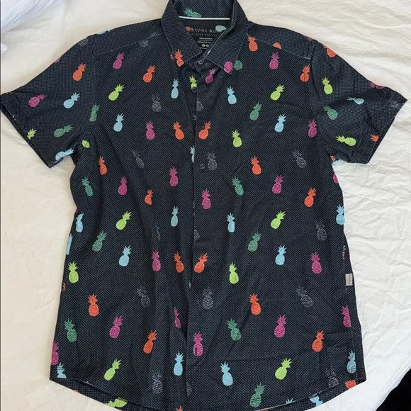 STONE ROSE Navy w/Pineapple Print Short Sleeve Shirt sz L - Picture 1 of 3